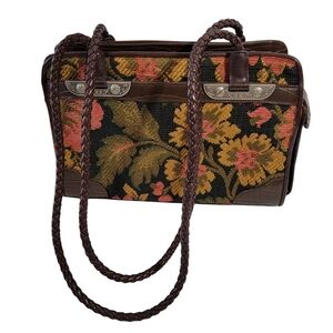 VTG Bueno Tapestry Floral Shoulder Bag Mixed w/Leather Boho Spring Travel Fairy